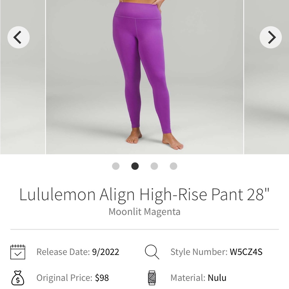 Lululemon Athletica 28” Moonlight Magenta Aligns